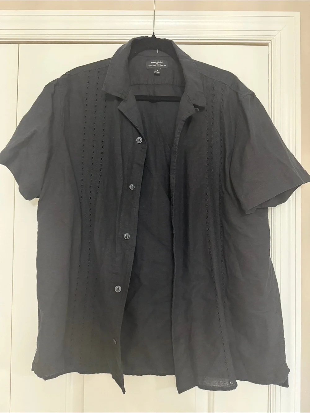 Banana Republic Black Short-Sleeve Linen Shirt Jacket
